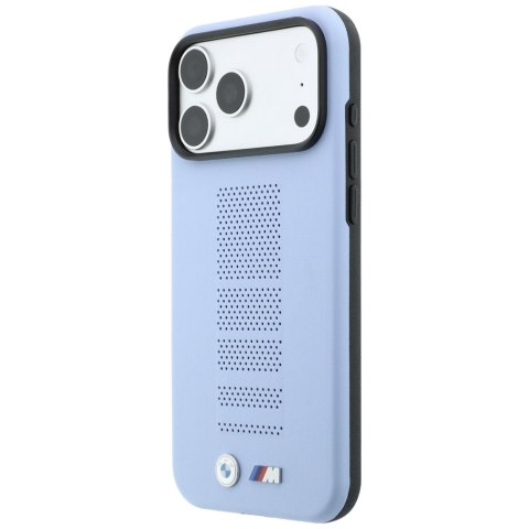 Etui BMW M Blue Perfo Metal Logo MagSafe do iPhone 18 Pro / 17 Pro niebieski