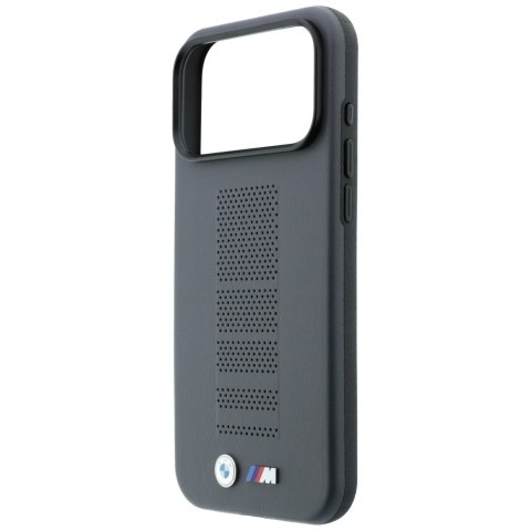Etui BMW M Blue Perfo Metal Logo MagSafe do iPhone 18 Pro / 17 Pro szary