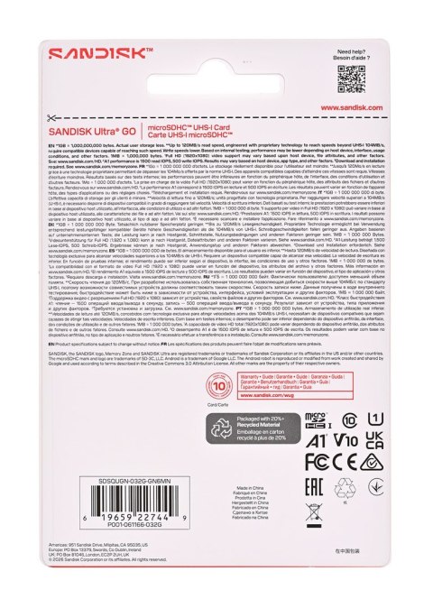 Sandisk Ultra Go microSD UHS-I 32GB MicroSD 120MB/s(R)