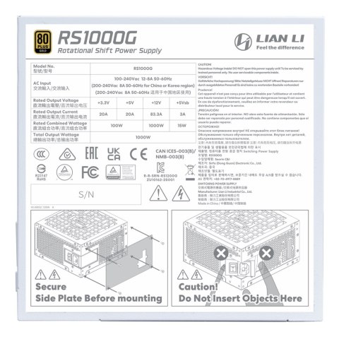 Zasilacz Lian Li NELI-035 RS Series 80 PLUS Gold, ATX 3.1, modułowy - 1000 W, biały