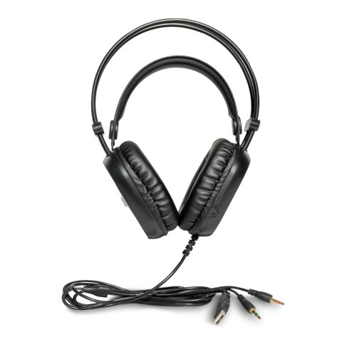 Marvo CM303, Zestaw klawiatur + mysz i słuchawki dla graczy, US, do gry, membranowa typ przewodowa (USB), czarno-srebrna, podświ