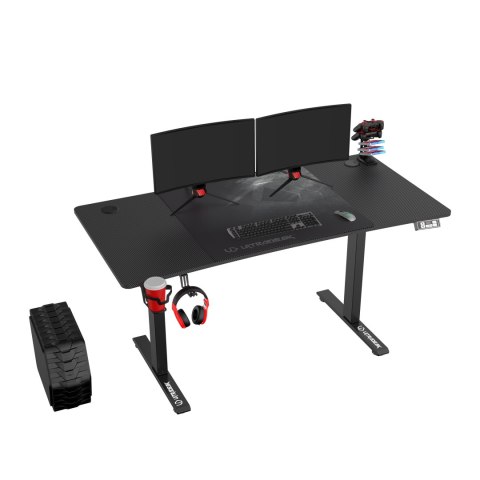 ULTRADESK Biurko dla gracza LEVEL V2, 140x68cm, 72-117cm, elektycznie regulowany, z podkładką pod mysz XXL, uchwyt na słuchawki 