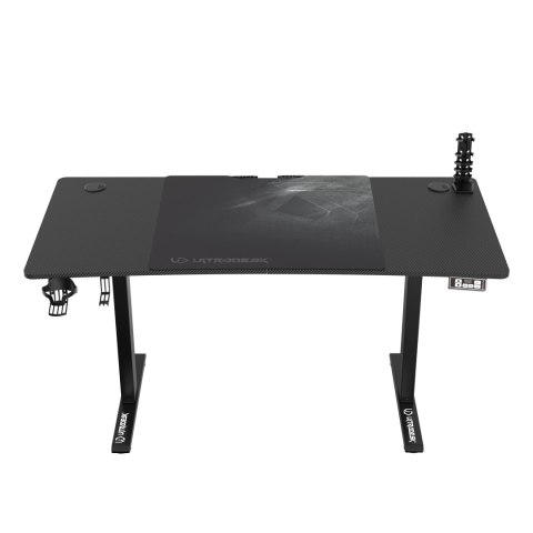 ULTRADESK Biurko dla gracza LEVEL V2, 140x68cm, 72-117cm, elektycznie regulowany, z podkładką pod mysz XXL, uchwyt na słuchawki 